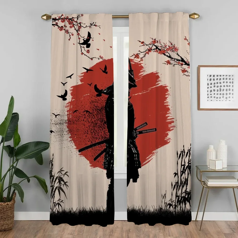 Window Curtain for Room 2 Panel Japanese Samurai Curtains Child Room Halloween Decoration Shades Home Interior Curtains Living