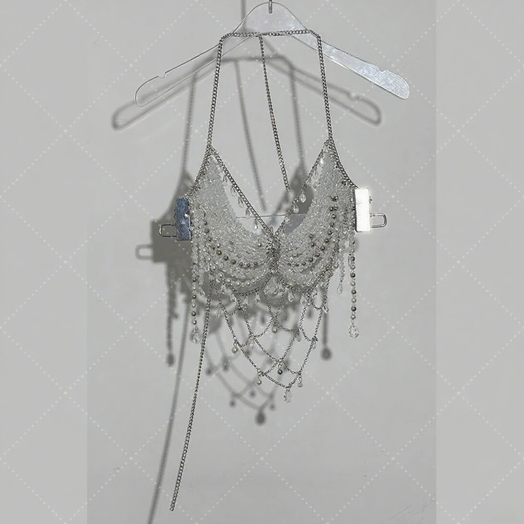 2025 neue schwere Industrie-Körperkette für Damen, sexy, vielseitiger Büsten-Trend, Perlen, hohler Unterwäsche-Rock