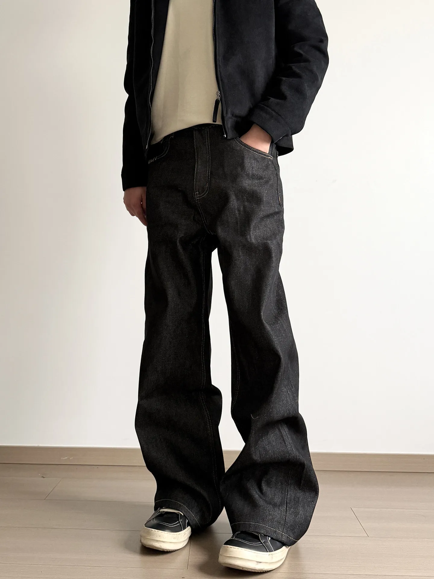 

American High Street Retro Cleanfit Hand Sewn Original Jeans Men's Loose Straight Leg Vibe Wide Leg Pants Spring Season