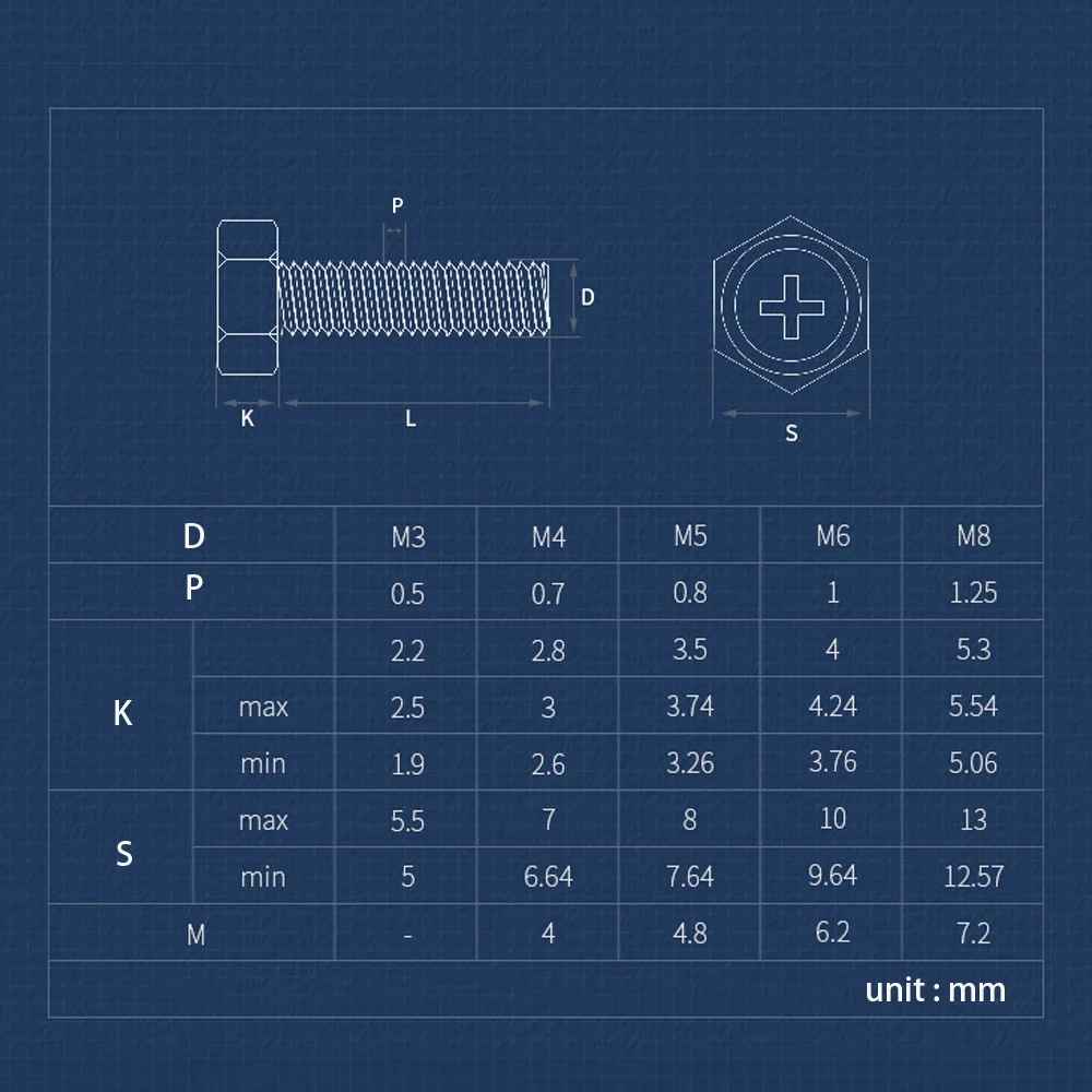 External Hexagon Phillips Screw 304 Stainless Steel M3 M4 M5 M6 M8 Cross Recess External Hex Head Screws Bolts