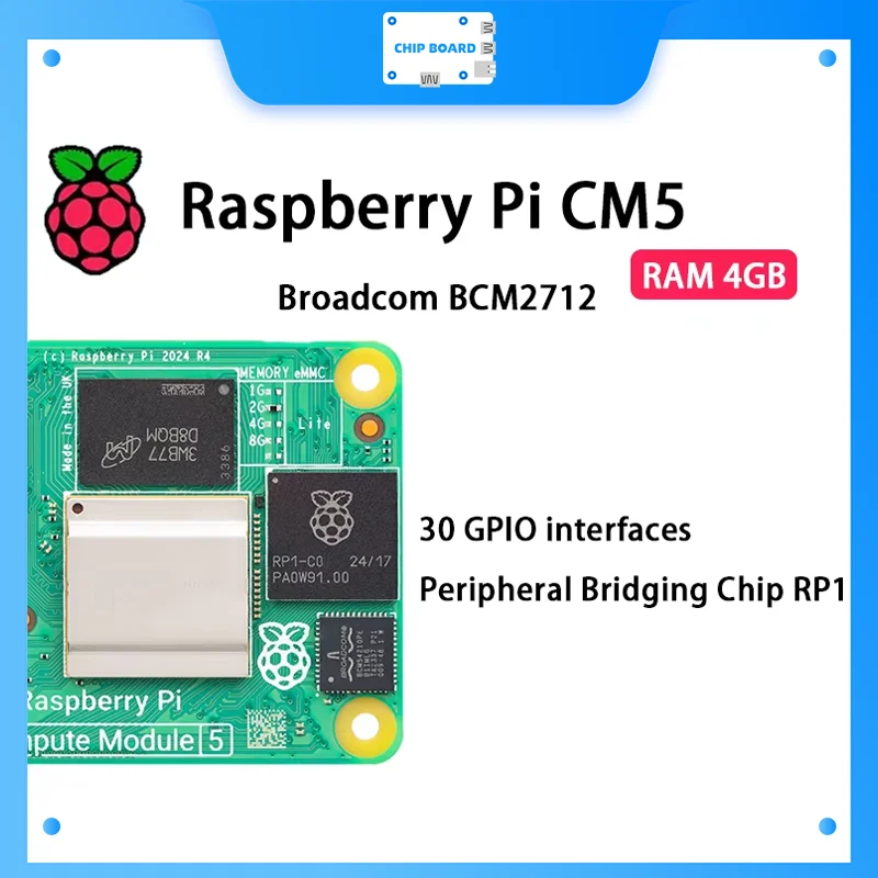 Original Raspberry Pi CM5 RAM 4GB WIFI EMMC CM5104032 Broadcom BCM2712 Dual 4K Output+HDR 800MHz VideoCore Quad-core Coxtex-76