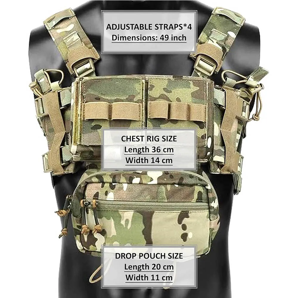 Outdoor Tactical Vest with MultiFunctional MOLLE Multi-Pocket Quick Release Chest Rig for Hiking Camping Training Military