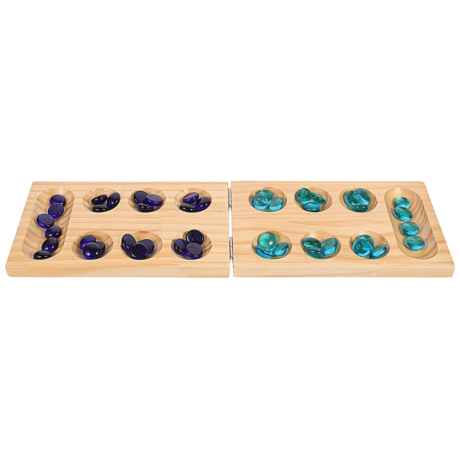 Portable Mancale Mancala Game with Stones Kids Toy Chess Folding storage box Wooden Family Strategy Puzzle game Travel size box