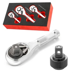 1/4 3/8 1/2 Inch Drive Stubby Ratchet Set Quick-Release Head Mini Ratchet Wrench 72-Tooth Short Handle Square Head Spanner