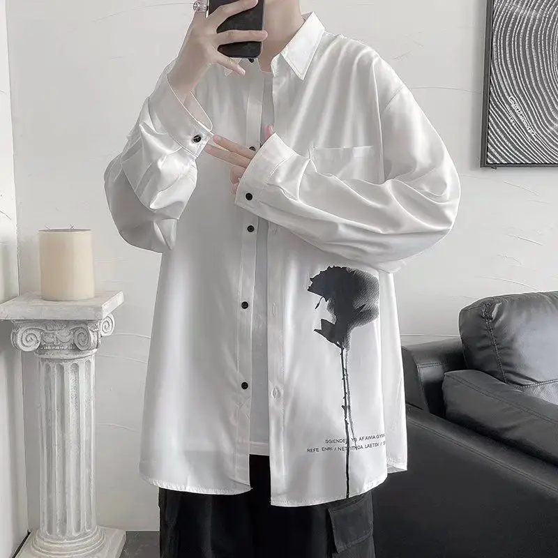 

Blue Long Sve Men's Workwear irt Trendy Artistic Outerwear Spring Autumn Versatile Casual irt Jaet Polyester Fabric