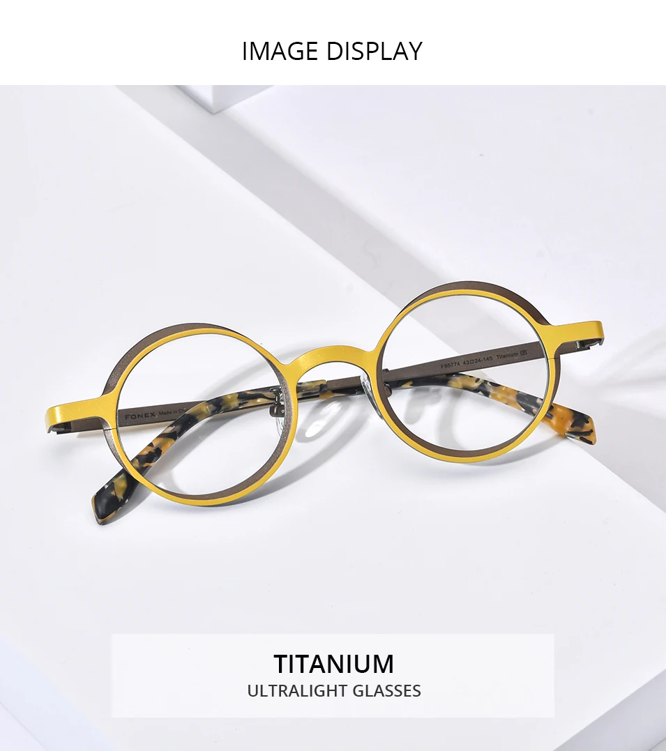 FONEX Titan Brillengestell Damen 2025, neue Mode, Markendesign, Retro, Vintage, runde Brillen, Herren, ultraleichte Brillen 85774 – Detail 2