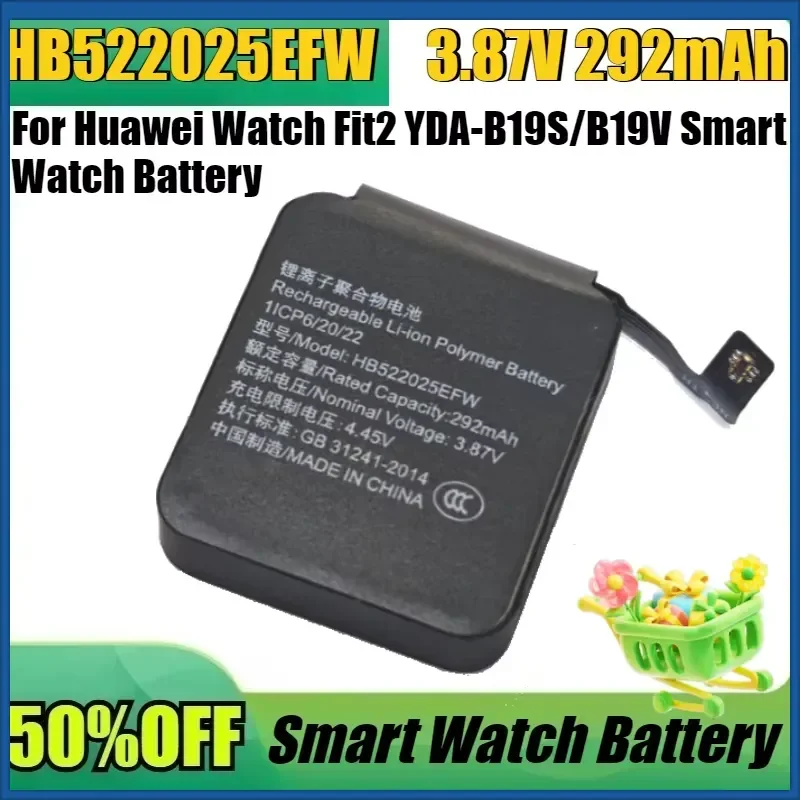 New HB522025EFW 3.87V 292mAh Replacement Watch Battery For Huawei Watch Fit2 YDA-B19S/B19V Smart Watch Battery