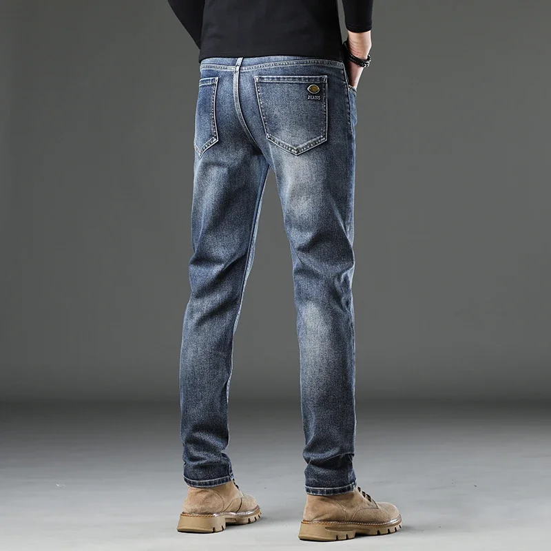 Men's Spring Autumn and Winter Thick Jeans Fashion Slim Fit Stretch Men's Denim Trousers 2025 New Style Large Size 28-40