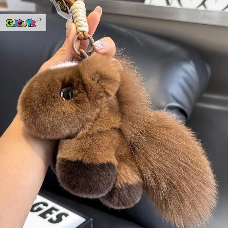 Breloczek z futra królika Rex, zodiakalny koń, pluszowa zabawka, kawaii kucyk, zawieszka do torby, dekoracja, ozdoba do plecaka, prezent na Nowy Rok