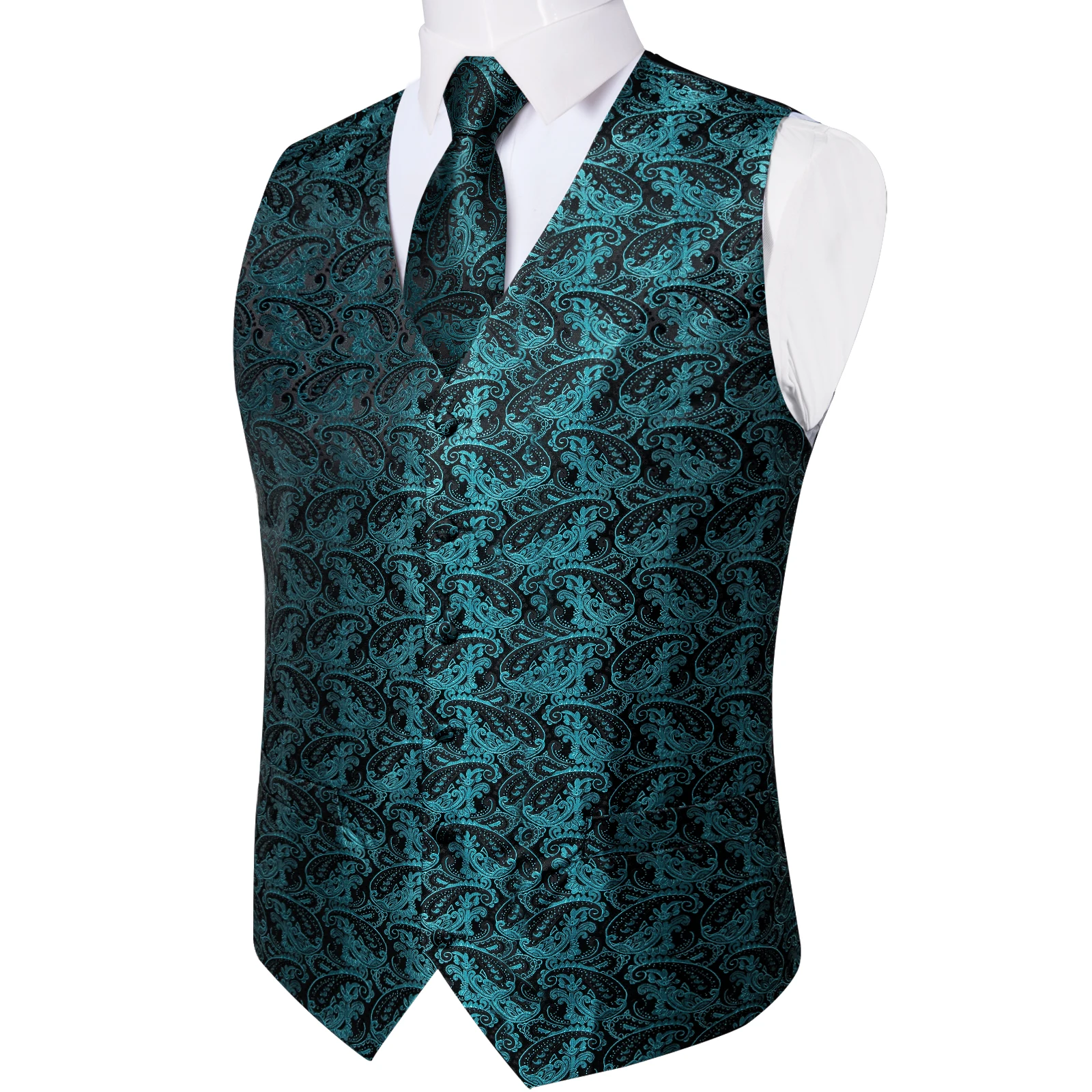 Luxus kleid weiß Paisley Hochzeits weste für Mann Anzug Mode Männer Business Smoking Weste Westen Anzug Krawatte Set Chaleco Hombre – Detail 12