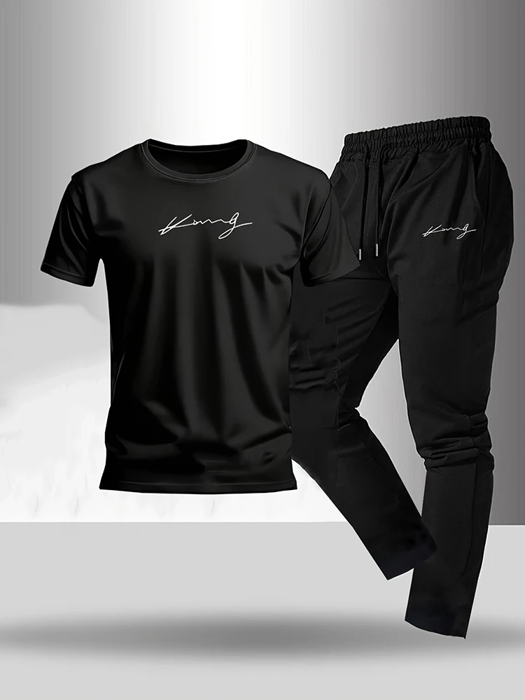 2025 الصيف تي شيرت رجالي بنطلون مجموعة اليومية الشارع الرجال موضة قطعتين مجموعة الرياضة في الهواء الطلق الرجال بناطيل عادية تنفس
