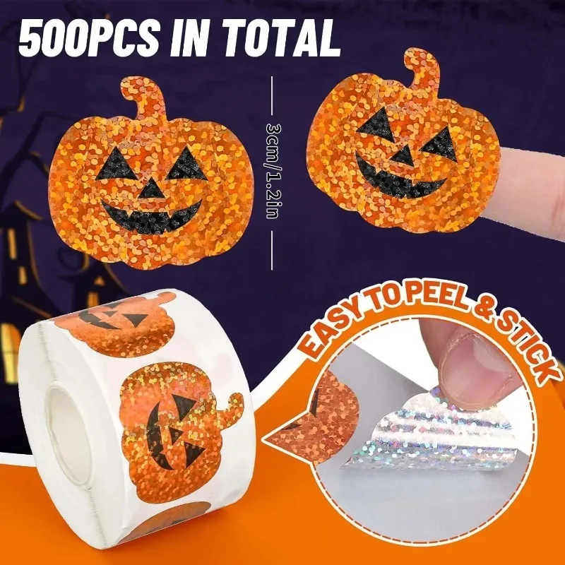 500sheets Halloween Pumpkin Stickers Set - Cute Cartoon Decals for Party Favors, Gift Wrapping, Scrapbooking & Reward Chart