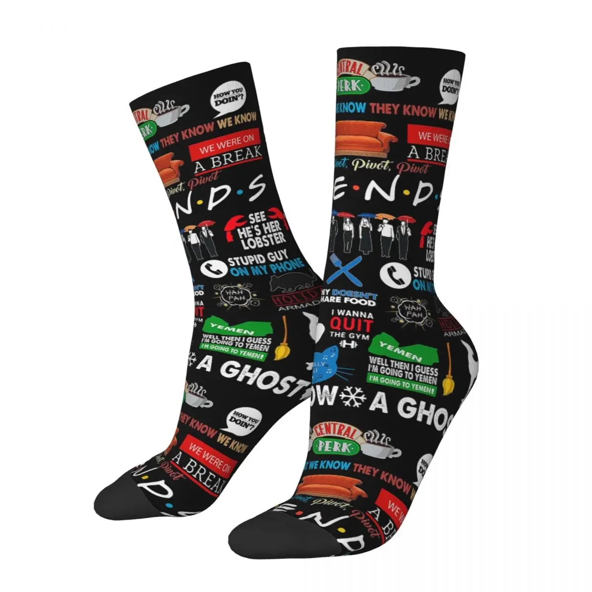 Happy Funny Men's Socks Casual Friends TV Show Collage Sock Central Perk High Quality Women's Socks Spring Summer Autumn Winter