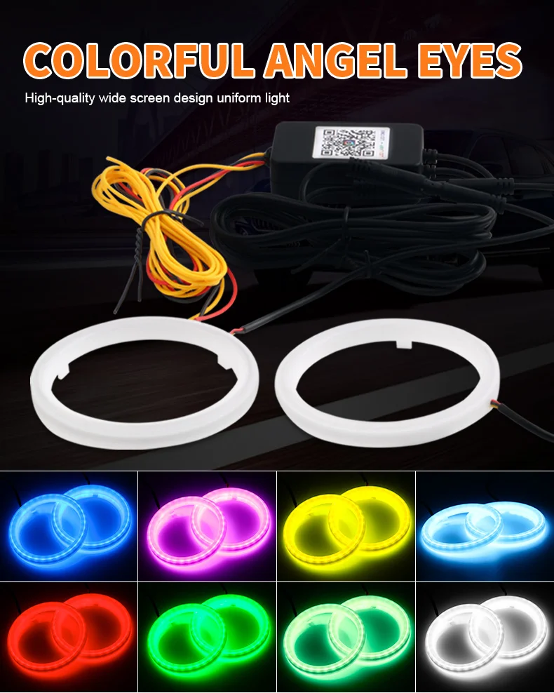 2 Stück RGB Angel Eyes Halo Ringe Lichter mit Blinkerfunktion APP Bluetooth LED Motorrad Nachrüstung DRL Auto-Scheinwerfer 12V 24V – Detail 4