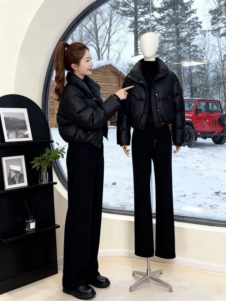 

Корейская утепленная куртка из искусственной кожи с воротником-стойкой и хлопковой подкладкой для женщин, зимняя новинка, популярное пальто-пуховик