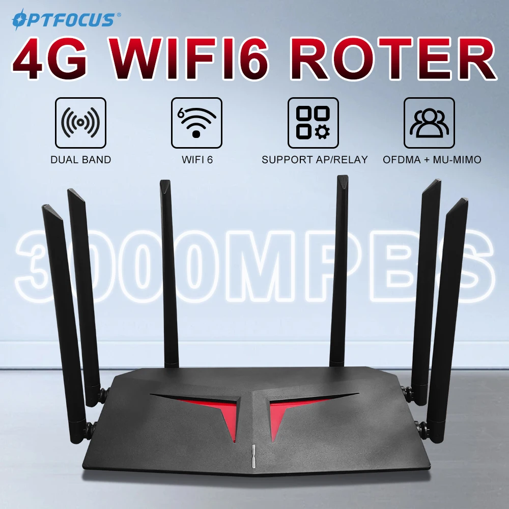 

OPTFOCUS 4G Wi-Fi-маршрутизатор Мобильный модем LTE WiFi6 2,4 ГГц 5 ГГц Двухдиапазонный 3000 Мбит/с Гигабитный Wi-Fi 6 LAN-маршрутизатор не поддерживается SIM-карты