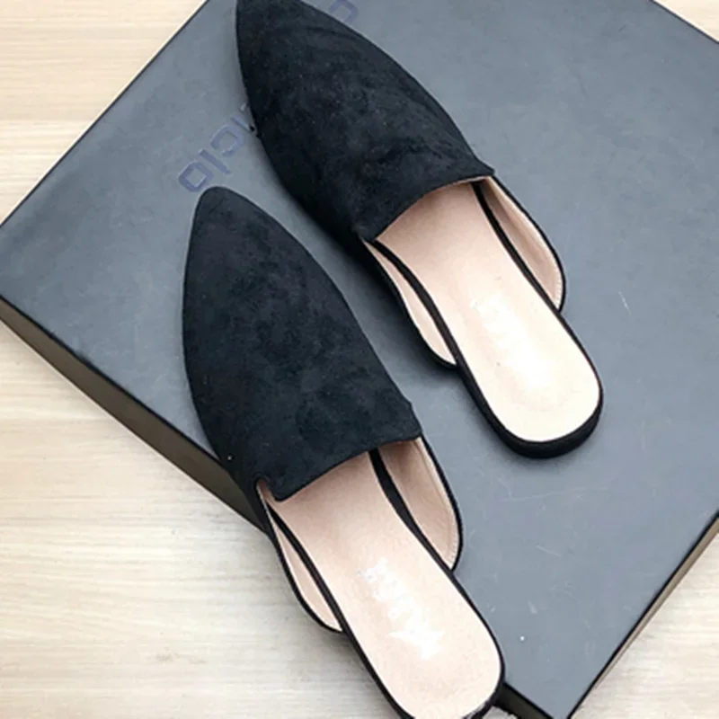 Female Simple Sewing Plain Shoes Outdoor Pointy Toe Slides Camel Blue Soft Sole Wide Fitting 48-33 2022 New Arrivals De Mujer