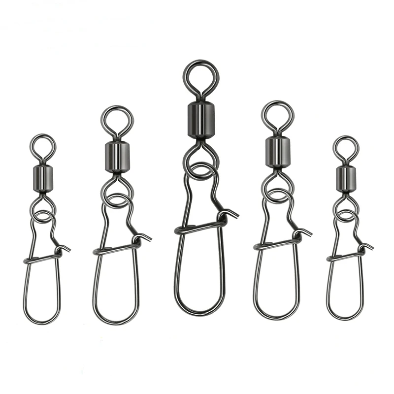 50Pcs Fishing Rolling Swivel With Snap Clip Interlock Line Connector Solid Ring Lure Carp Fishing Hook Tackle Accessories Pesca