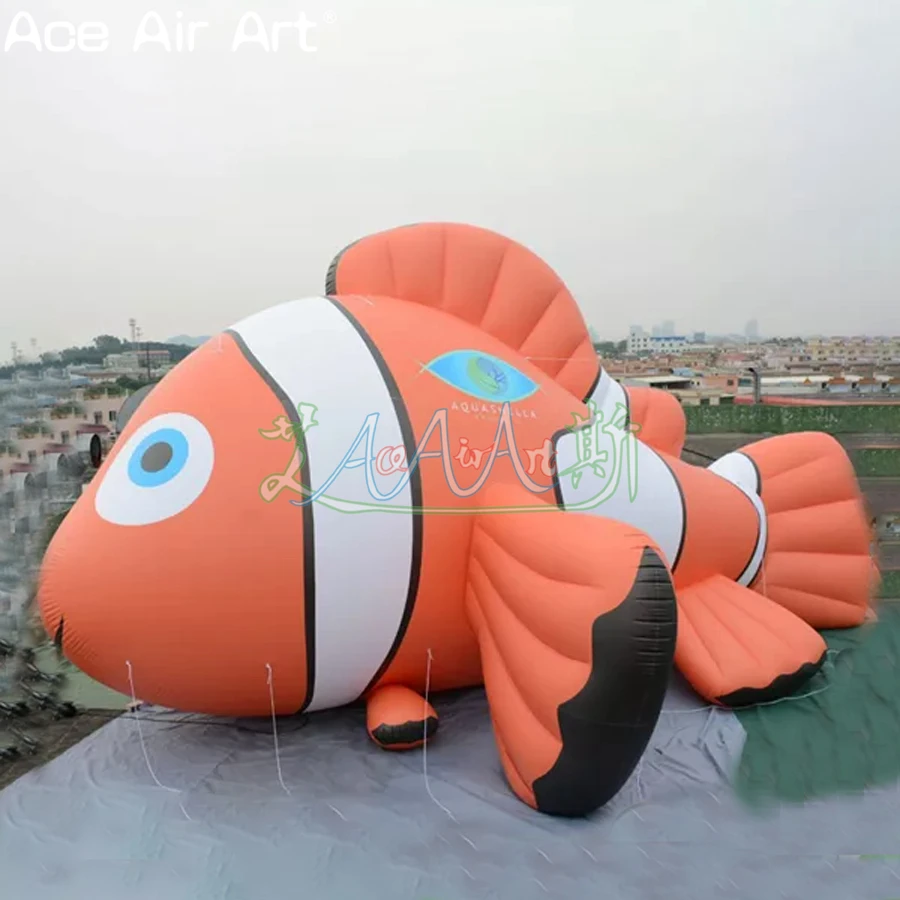 Orange 210D Oxford Cloth Material Inflatable Flounder Cartoon Animal Model for Museum Display and Fishing Farm Advertising