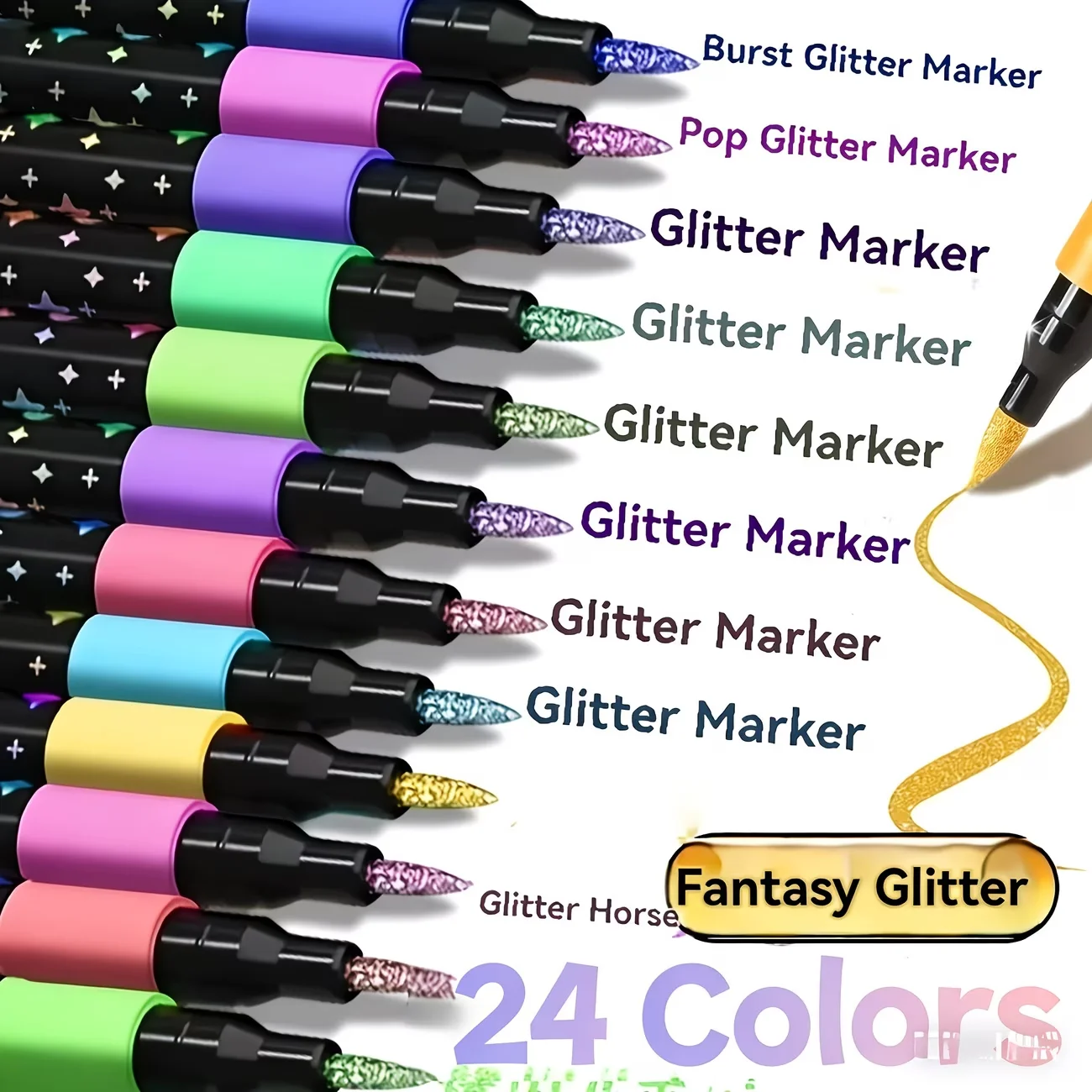 24 Colors Double Head Glitter Markers Fast Drying Fine Tip Pen Set for Scrapbooking Card Making Journaling Art Coloring