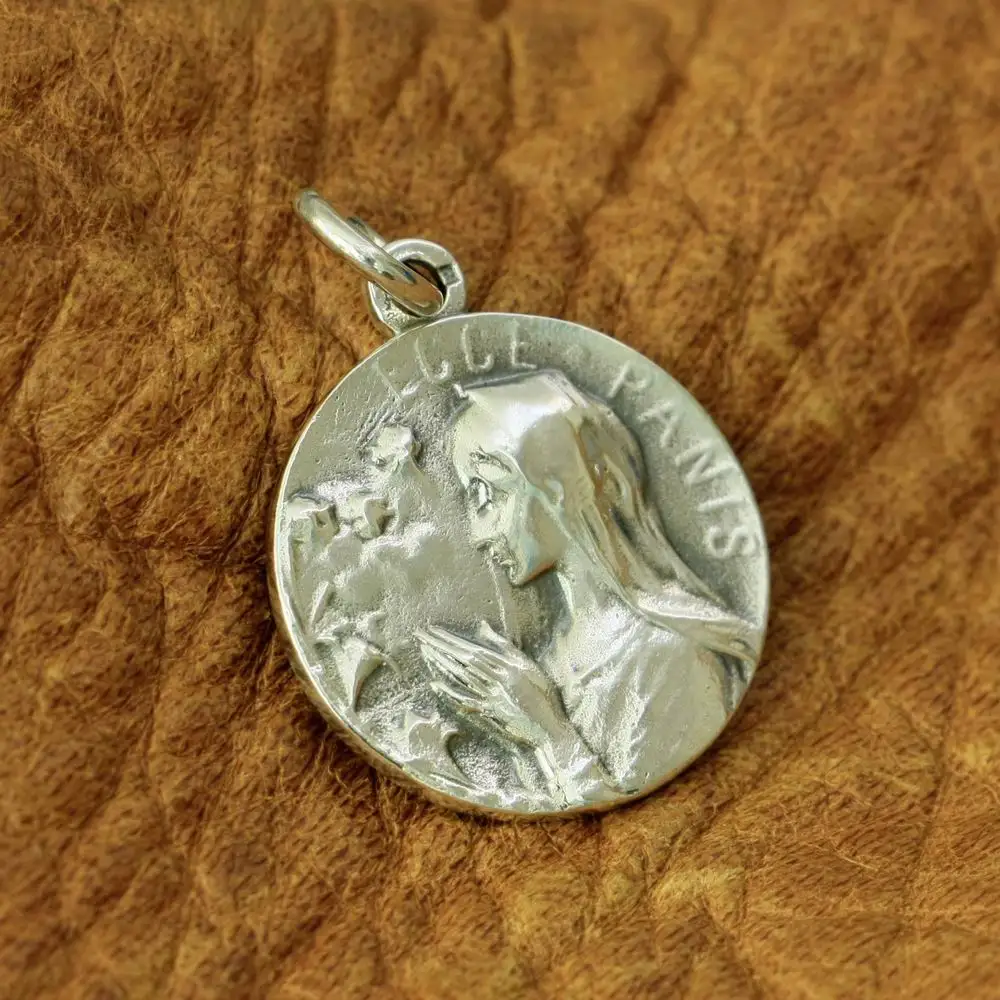 925 Sterling Silver Charms 2 Sides Round Virgin Mary Pendant TA166