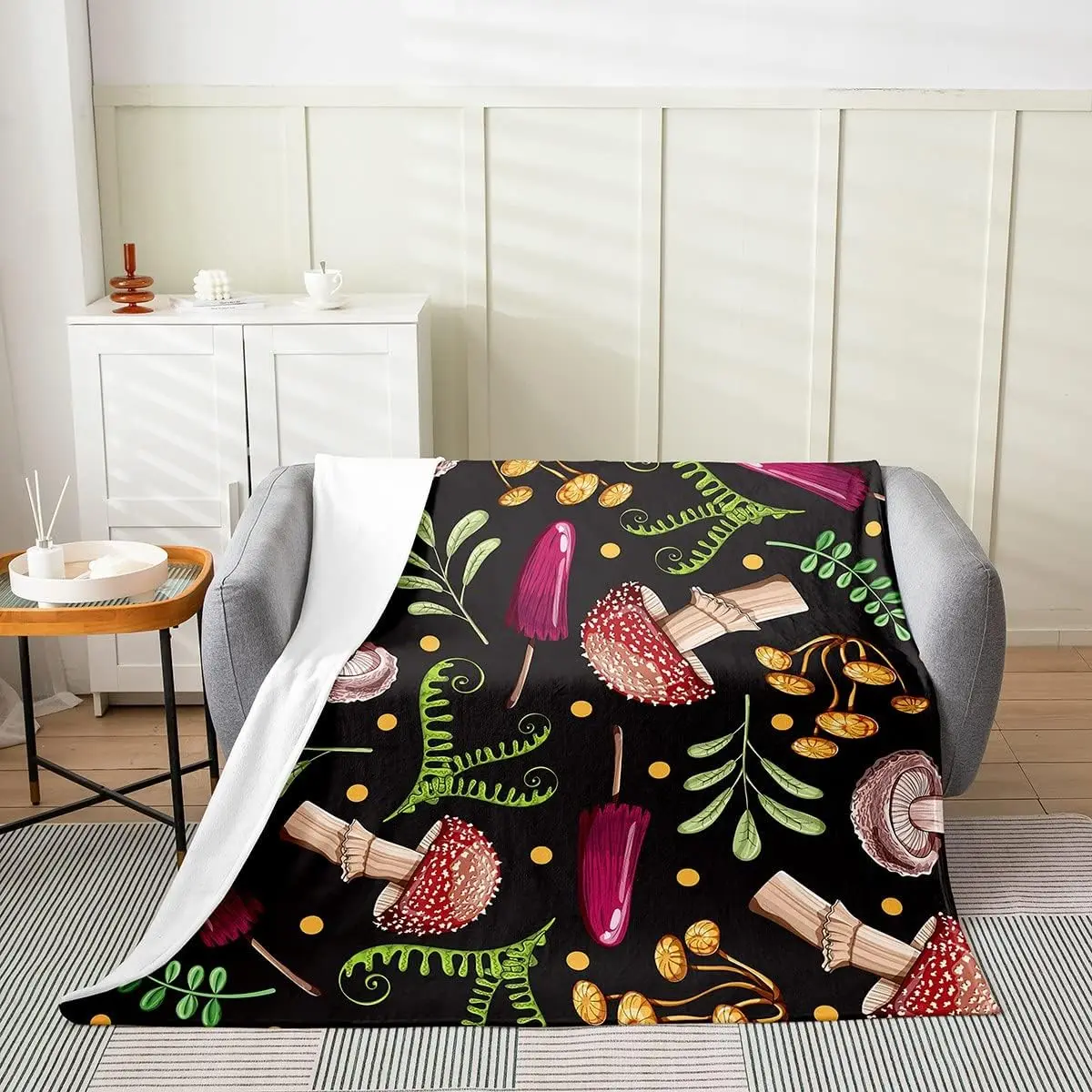 All Season Cute Mushroom Bed Blanket Kids,Kawaii Fungus Flannel Fleece Throw Blanket Wild Mushroom Stuff Fuzzy Blanket