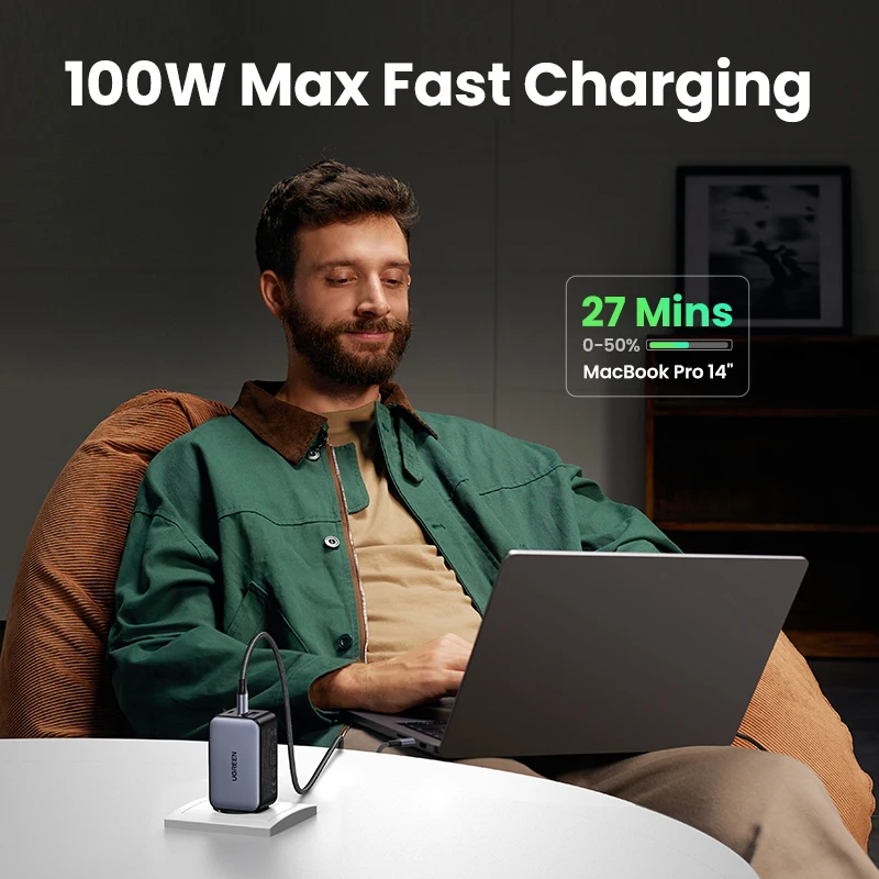 UGREEN 100W GaN USB C 충전기, QC4.0 3.0 고속 충전, 맥북 노트북 태블릿 PD 고속 충전기, 아이폰 15, 14, 13 프로용