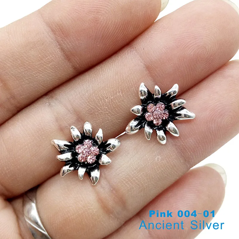 Vintage Silver Bavarian Edelweiss Flower Stud Earings Ladies Costume Jewelry Traditional Colors German Earring For Women Girls
