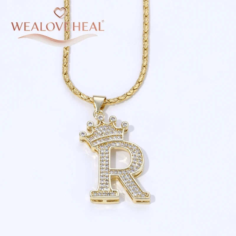 18K Vergoldete A-Z Kronen-Initial-Halskette, Iced Out CZ 26 Buchstaben-Anhänger-Kette, Personalisierter Hip-Hop-Schmuck Geschenk für Ihn und Sie – Detail 36