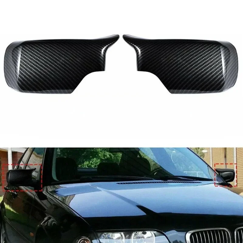 1PC 51168238375 Modified Cow Horn Rearview Mirror Shell Carbon Pattern for BMW 3 Series Four Door E46 98-05