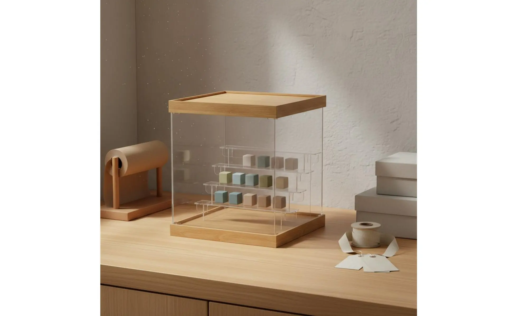 Blind Box Display Stand Dustproof Wood Acrylic Shelf for Collector Room Blind Box Display Stand Dustproof Wood Acrylic Shelf for Collector Room