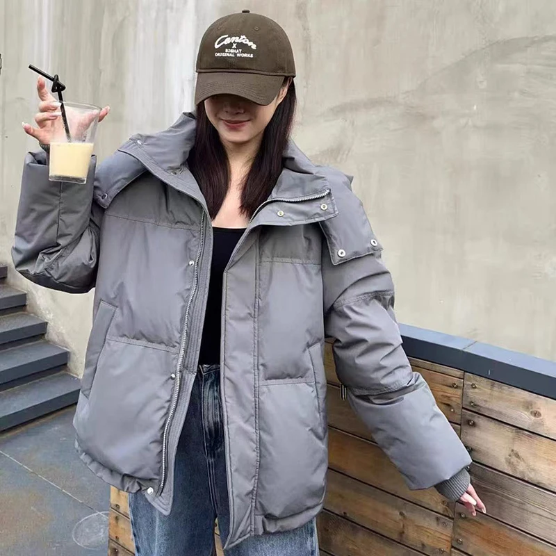 겨울 여성 퍼프 코튼 자켓 따뜻한 두꺼운 긴 소매 오버 사이즈 후드 짧은 파카 여성 루즈 퀼트 패딩 코트 아웃웨어