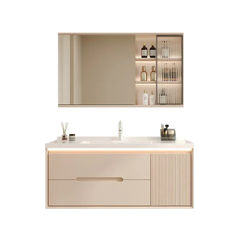 Bathroom Cabinet Combination Light Luxury Cream Modern Minimalist Ceramic Integrated Hand Wash Basin  Furniture New