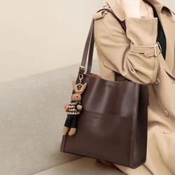 2024 New Vertical Handbag Large Capacity Women's Bag High end Commuting One Shoulder Genuine Leather Women's Bag