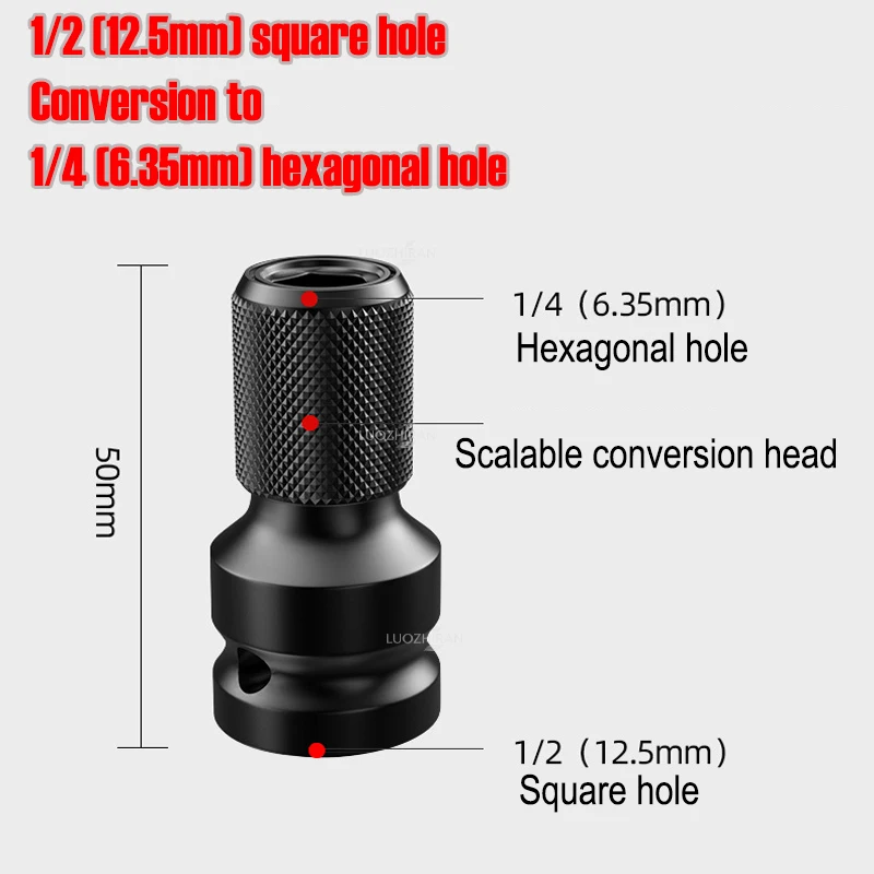 1/2 Stück Elektroschrauber-Umwandlungskopf 1/2″ (12,5 mm) Vierkant auf 1/4″ (6,35 mm) Sechskant-Adapter Bohrer-Klemme Elektrowerkzeug-Zubehör – Detail 3
