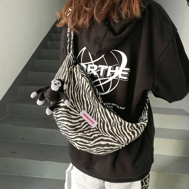 1 Uds. Bolso cruzado de algodón a rayas para mujer, bolso de hombro informal cuadrado pequeño para salida elegante sin colgante