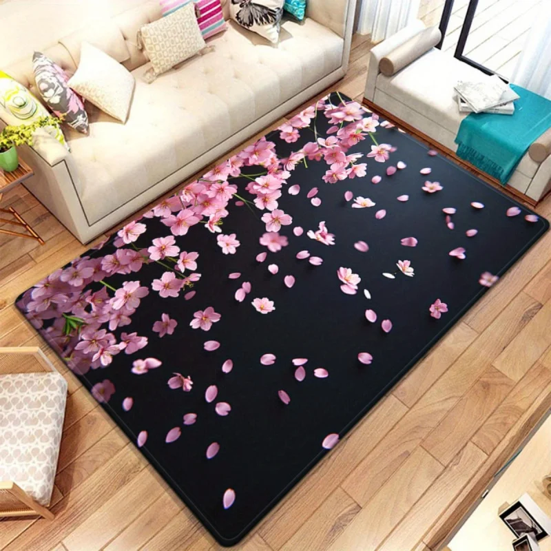 VIKAMA Cherry Blossom Landscape Print Indoor Rug Suitable For Living Rooms Bedrooms And Hallways Home Decoration