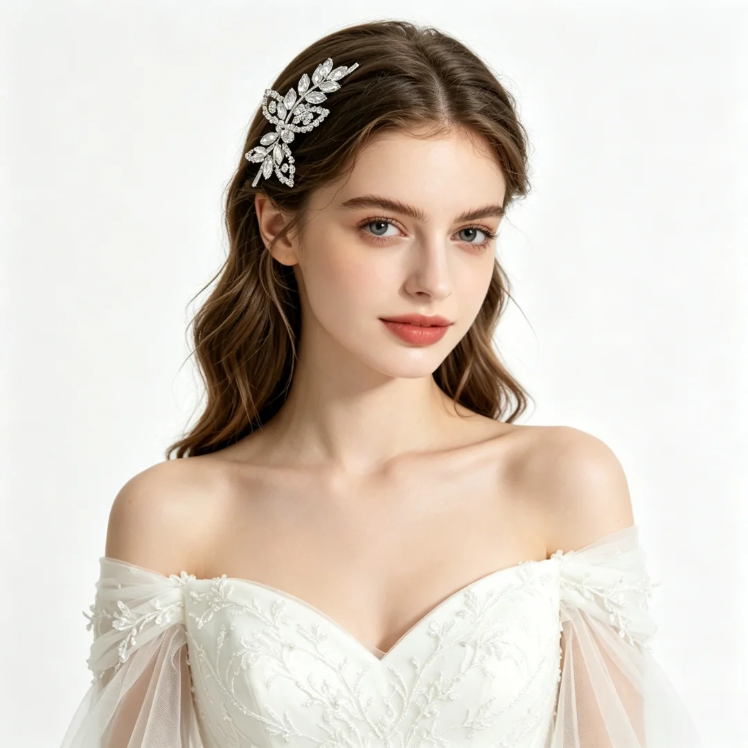 1pc Bride Wedding Side Hair Clip Women Daily Use One-Side Snap Clip Crystal Bridal Hair Accessories Party Engagement Hairpin image 2