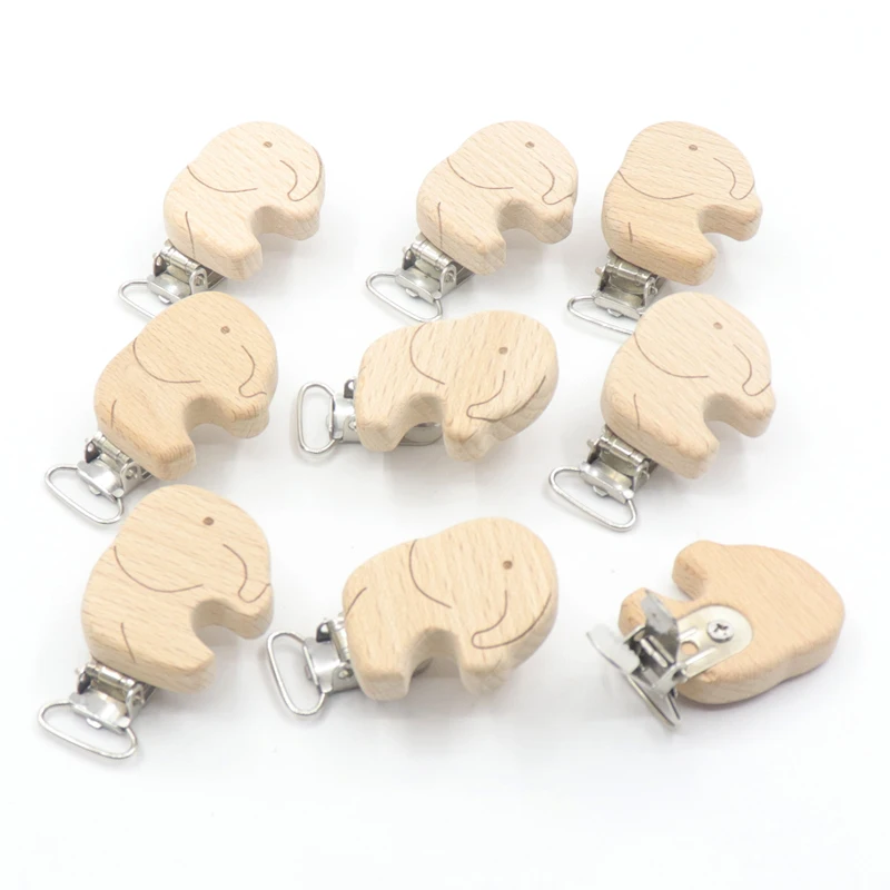 10 pieces of wooden pacifier chain accessories cute shape beech small Elephant Baby Pacifier Clip