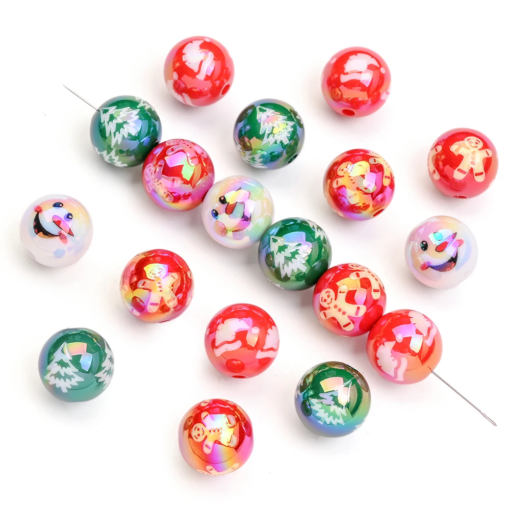 10 Stück 16 mm Weihnachts-Acryl-Schneemann-Perlen, rund, AB, weiß, lose Distanzperlen für Schmuckherstellung, DIY, handgefertigter Perlenstift – Detail 4
