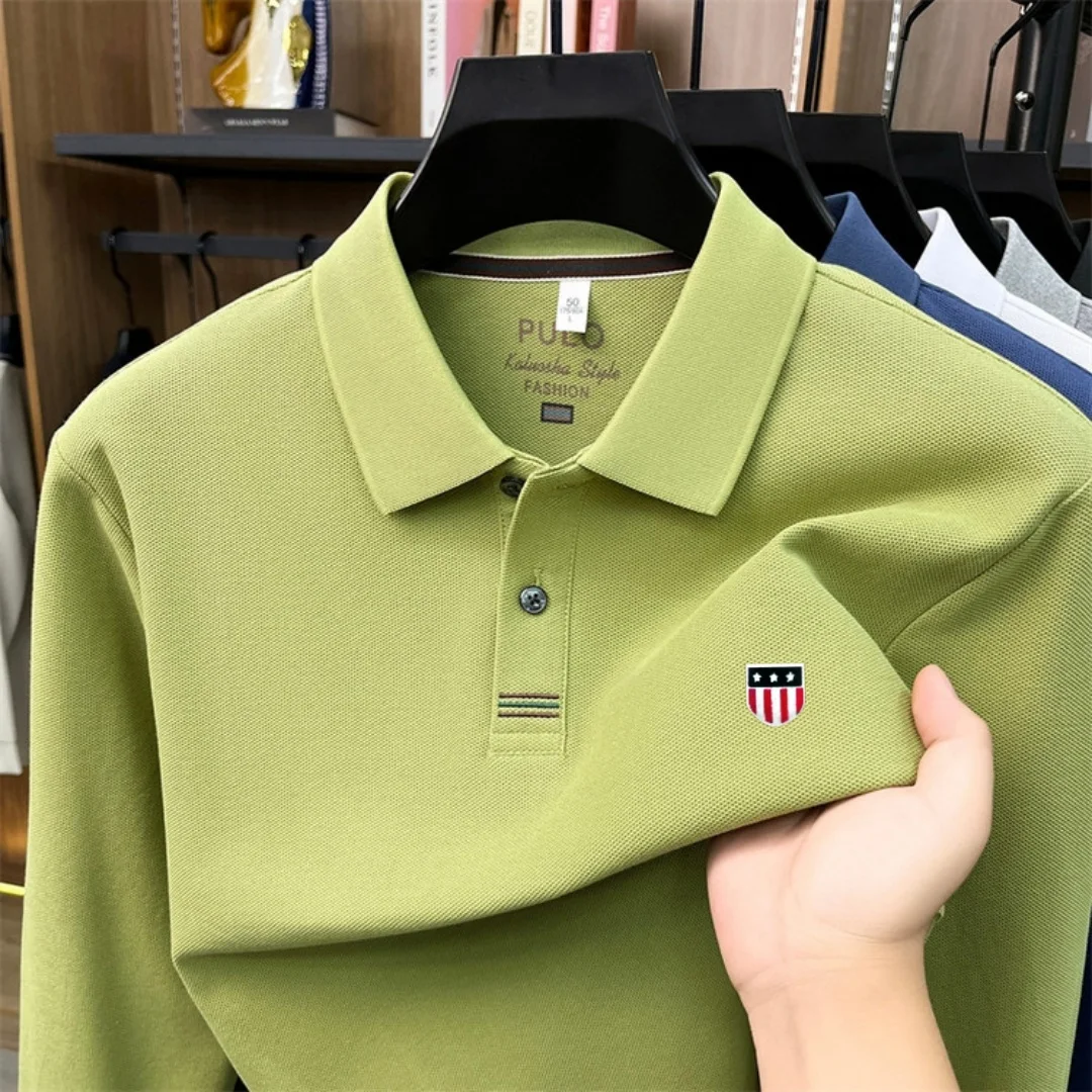 2026 new 100% pure cotton high-end brand men's long sleeve polo shirt autumn fashion luxury embroidery golf top business T-shirt