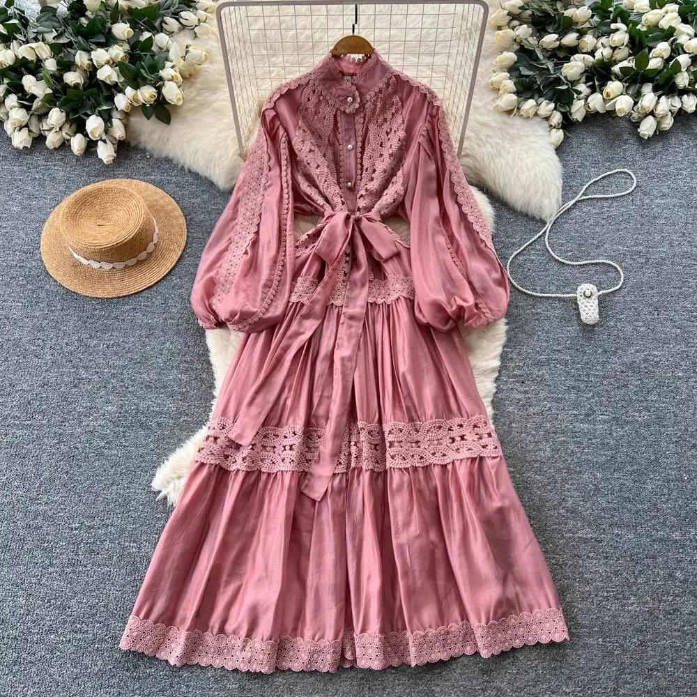 

Шикарный винтажный однобортный кружевной элегантный сказочный корейский модный сарафан, осенняя женская одежда