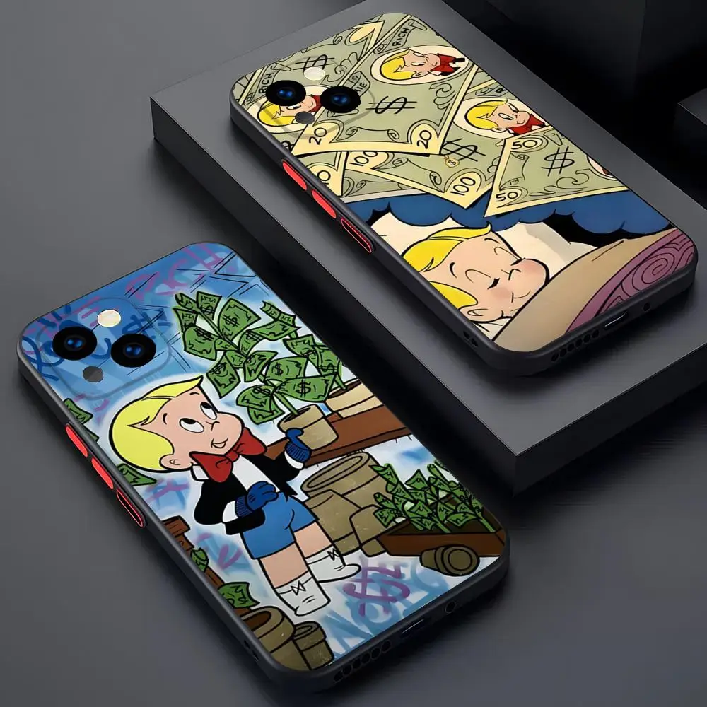 Funda de teléfono Richie de dibujos animados transparente mate para iPhone 16 15 12 11 13 Pro Max X XR XS 8 SE Mini Plus contraportada