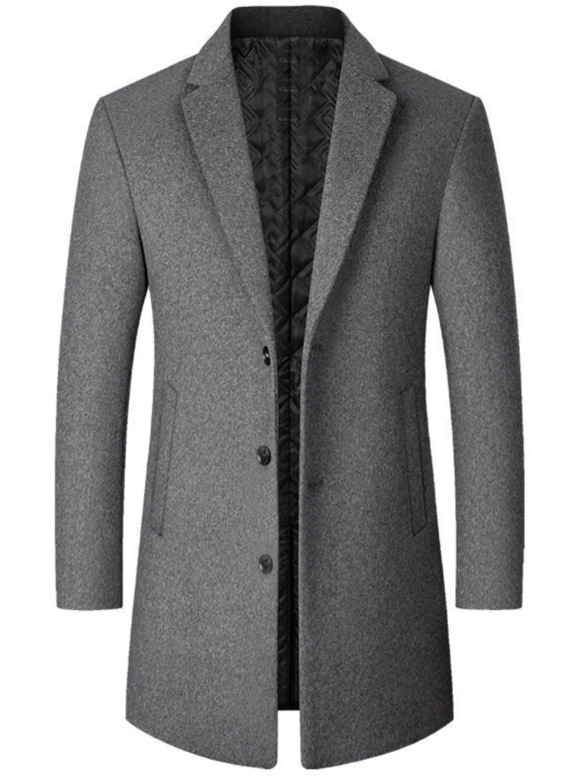 

Мужское шерстяное пальто осенне-зимнее, приталенное, средней длины, ветрозащитное, деловое повседневное, на одной пуговице, с отложным воротником, куртка-пиджак