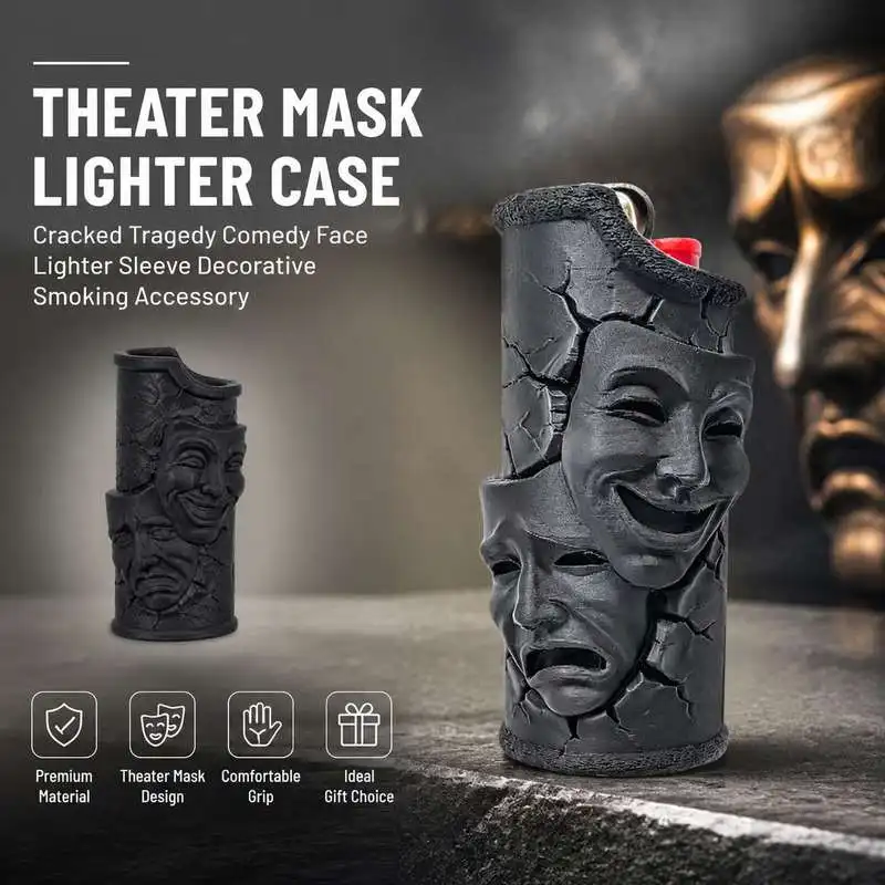 Theater Mask Lighter Case Cracked Tragedy Comedy Face Lighter Sleeve Decorative Smoking Accessory