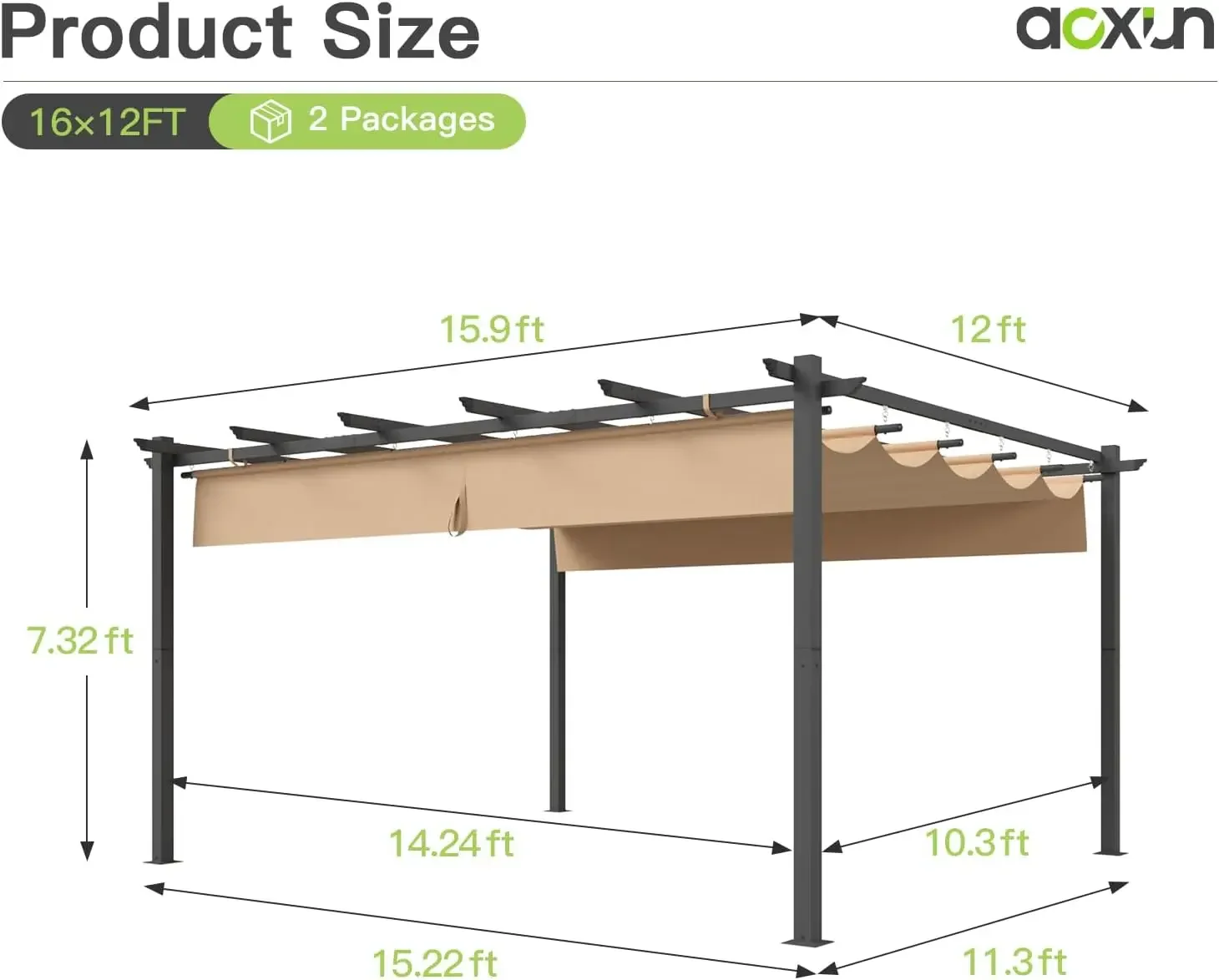 

[Limited Stock, Buy Now!]12x16 Outdoor Pergola, Patio Aluminum Pergola with Upgraded Retractable Canopy, Heavy Duty Metal Pergol