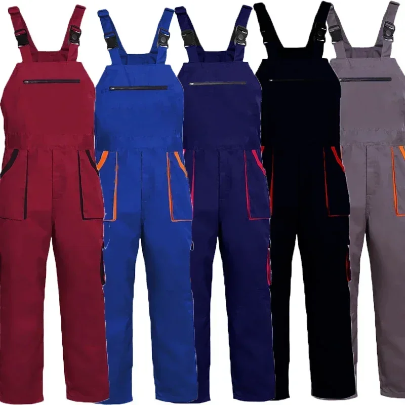 Clothing Work Coveralls Pants Sleeveless Pocket Size Jumpsuit Multi Uniform Cargo Overalls Romper Mens Strap Bib Plus Protective