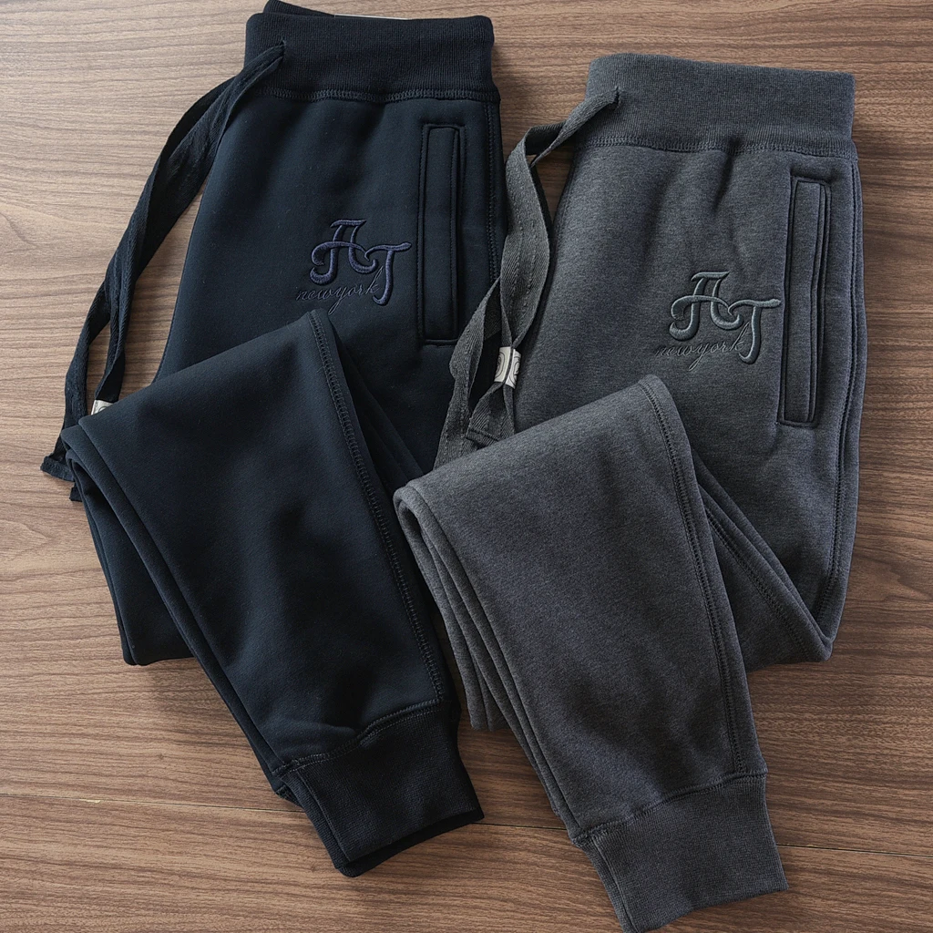 2024 Winter New American Retro Thickened Velvet Letter Printed Sweatpants Men's Simple Drawstring Sports Casual Ankle-tied Pants