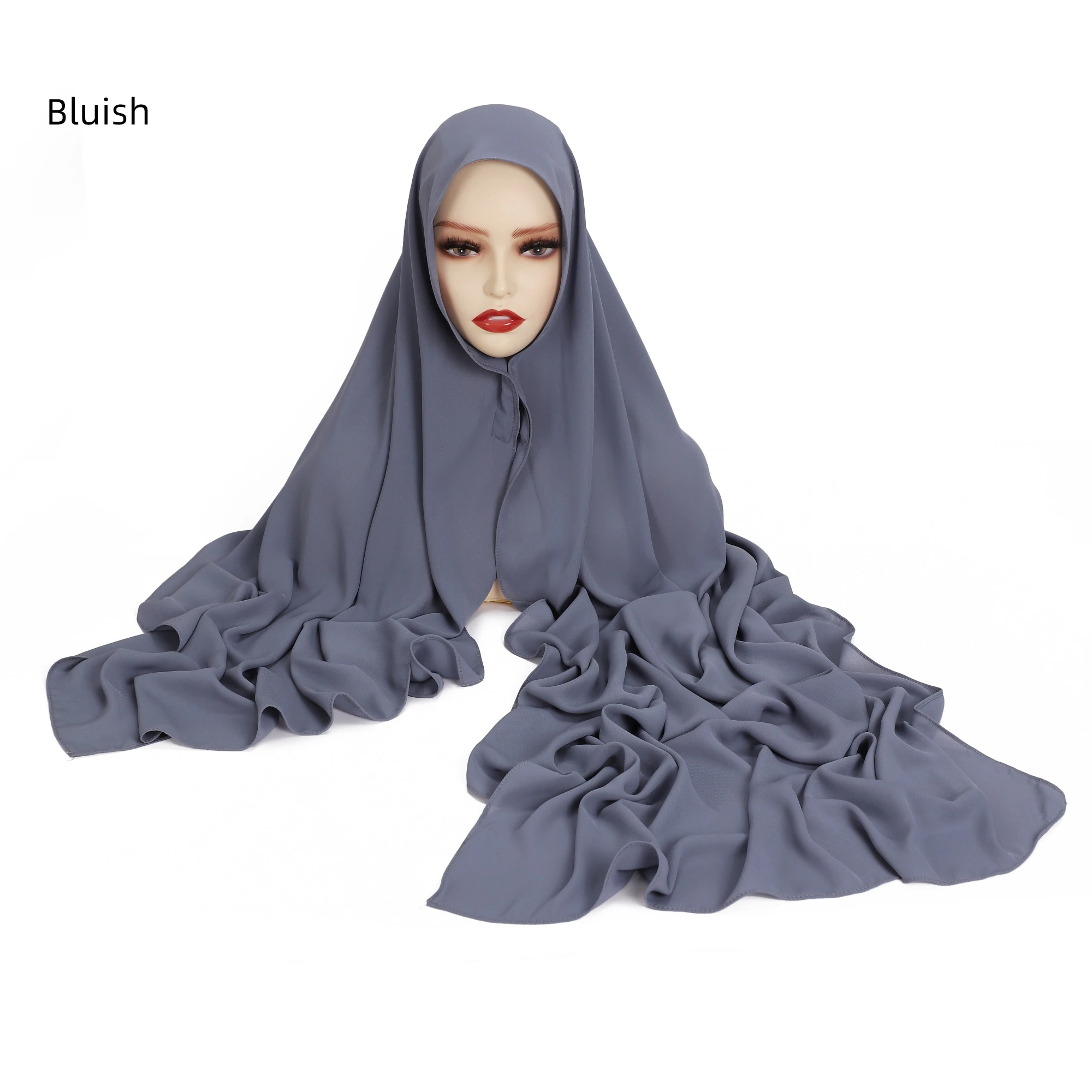 LMLAVEN Frauen schwere Chiffon Hijab Schal Premium Chiffon muslimischen Hijabs einfache gute Nähte Maxi Wrap einfarbige Musulman Femme Schals 7