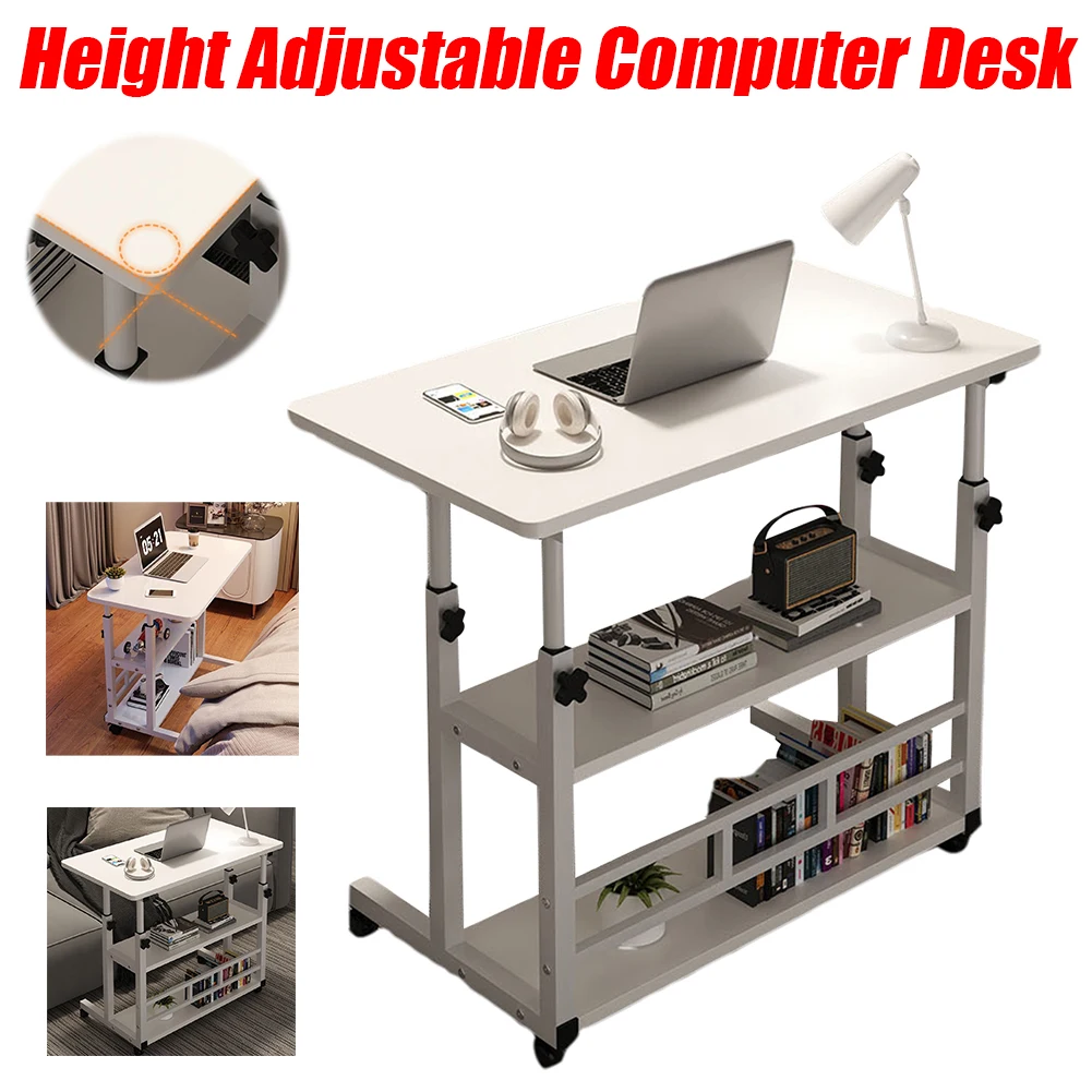 

Height Adjustable Computer Desk Multi-Layer Storage Swivel Wheel Home Desk Mobile Laptop Standing Desk for Dormitory and Bedroom